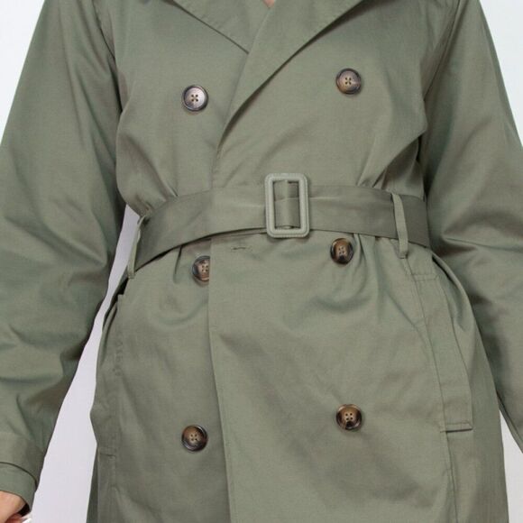 Olive Fall Winter Double-breasted notch belted coat - Picture 3 of 5